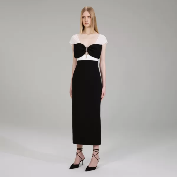 Dresses*Self-Portrait Black And White Crepe Bow Midi Dress