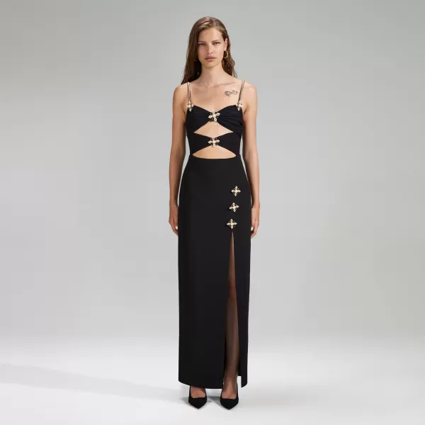 Dresses*Self-Portrait Black Crepe Midi Dress With Chain Straps