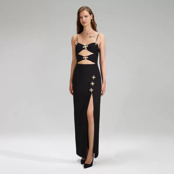 Dresses*Self-Portrait Black Crepe Midi Dress With Chain Straps