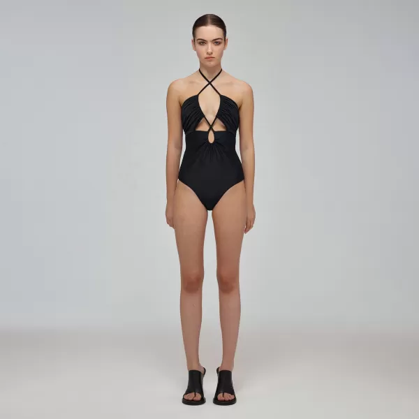 Swim & Resort*Self-Portrait Black Cut Out Halter Neck Swimsuit