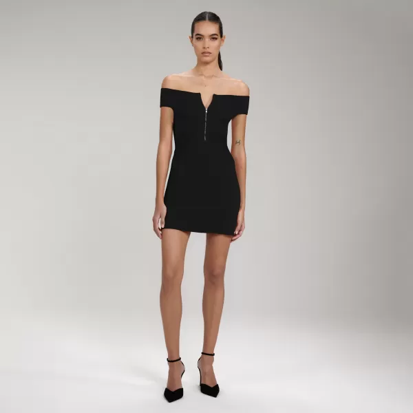 Dresses*Self-Portrait Black Inserted Lace Ribbed Knit Mini Dress Black Inserted Lace Ribbed Knit Mini Dress-Black