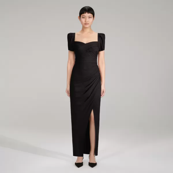 Dresses*Self-Portrait Black Maxi Stretch Crepe Dress