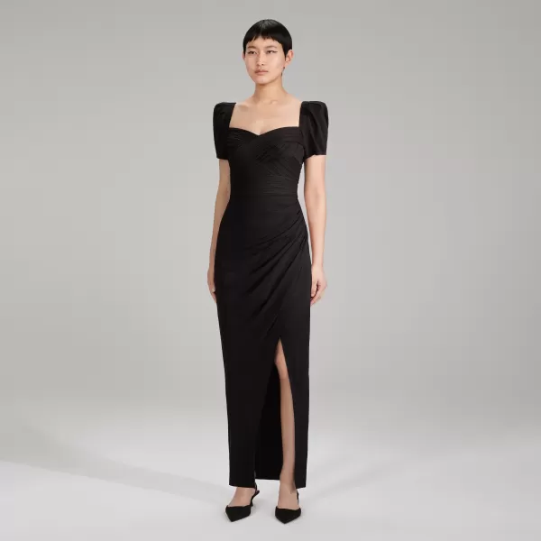 Dresses*Self-Portrait Black Maxi Stretch Crepe Dress