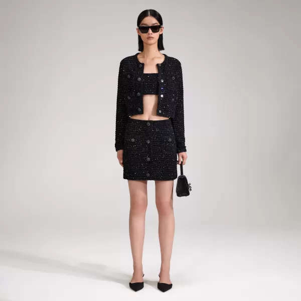 Knitwear*Self-Portrait Black Sequin Knit Skirt