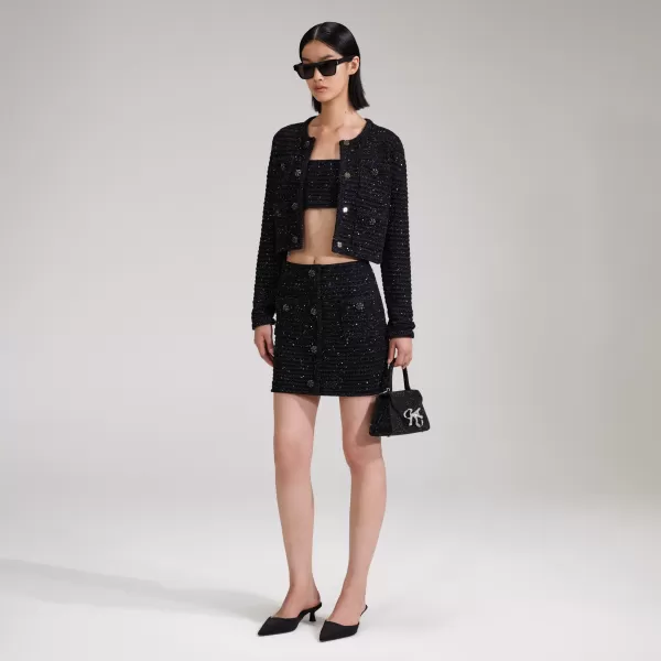 Knitwear*Self-Portrait Black Sequin Knit Skirt