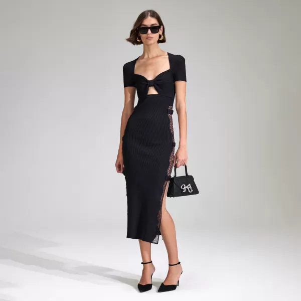 Dresses*Self-Portrait Black Viscose Knitted Midi Dress