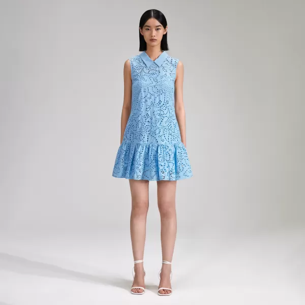 Dresses*Self-Portrait Blue Broderie Mini Dress