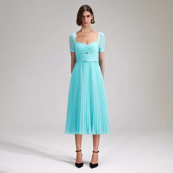 Dresses*Self-Portrait Blue Chiffon Midi Dress