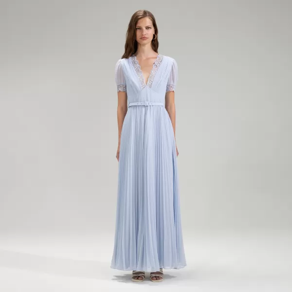 Dresses*Self-Portrait Blue Chiffon Pleated Maxi Dress