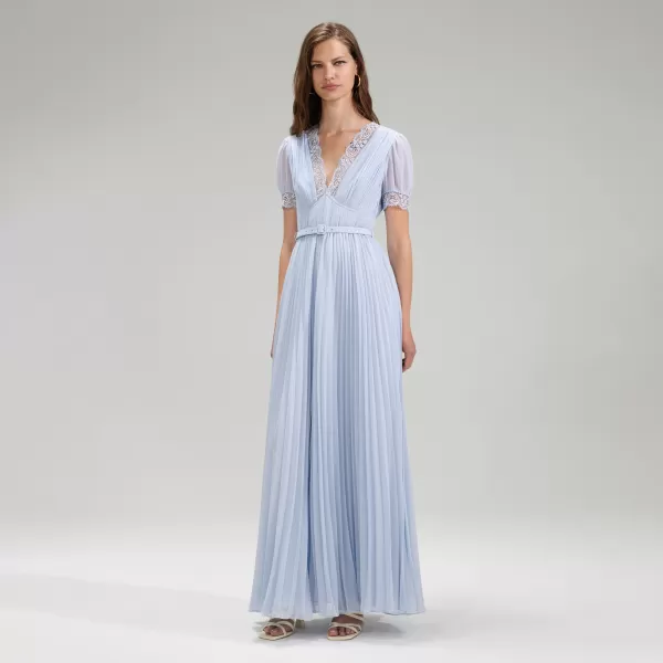 Dresses*Self-Portrait Blue Chiffon Pleated Maxi Dress