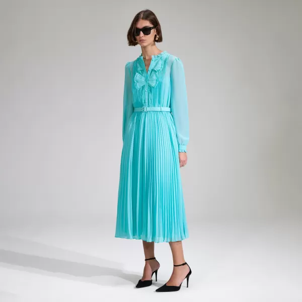 Dresses*Self-Portrait Blue Chiffon Pleated Midi Dress