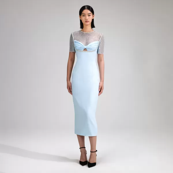 Dresses*Self-Portrait Blue Crepe Diamante Midi Dress