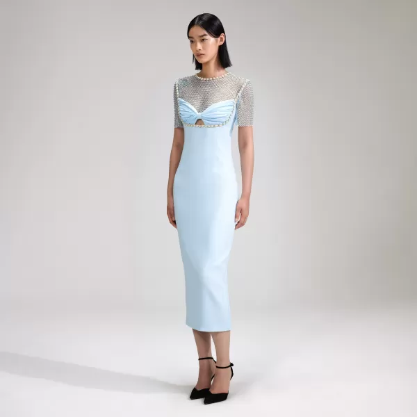 Dresses*Self-Portrait Blue Crepe Diamante Midi Dress