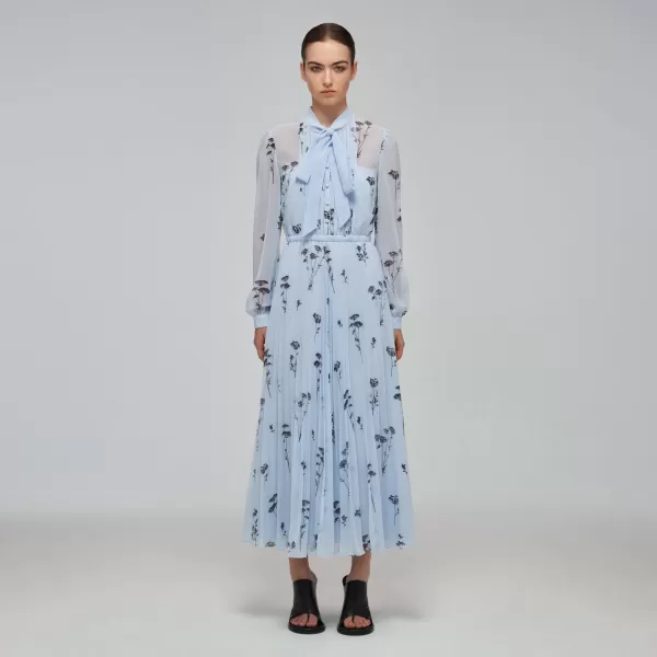 Dresses*Self-Portrait Blue Floral Silhouette Chiffon Midi Dress