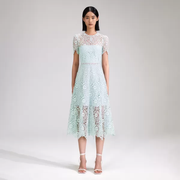 Dresses*Self-Portrait Blue Rose Lace Midi Dress