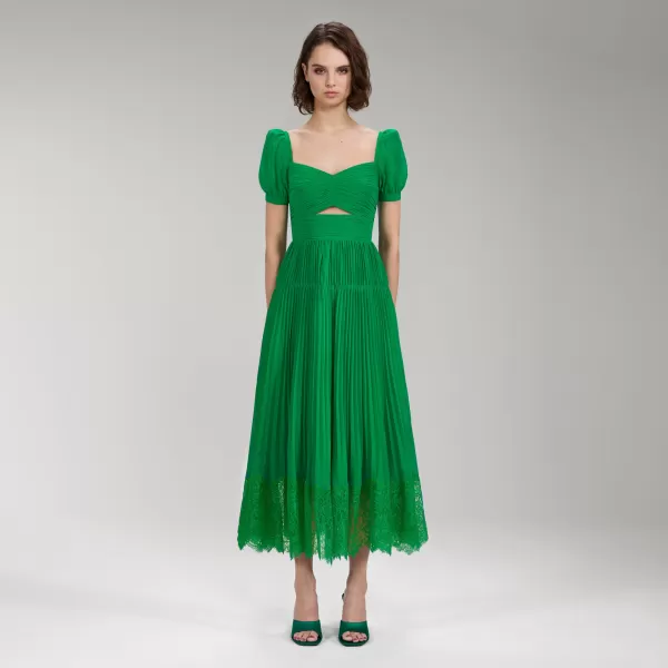 Dresses*Self-Portrait Bright Green Chiffon Cut Out Midi Dress