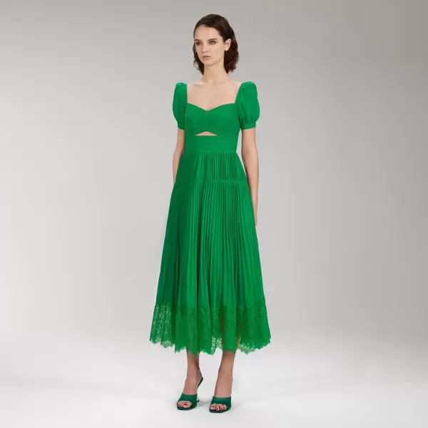 Dresses*Self-Portrait Bright Green Chiffon Cut Out Midi Dress