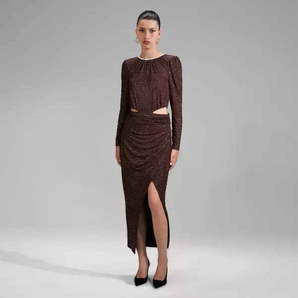 Dresses*Self-Portrait Brown Rhinestone Midi Dress