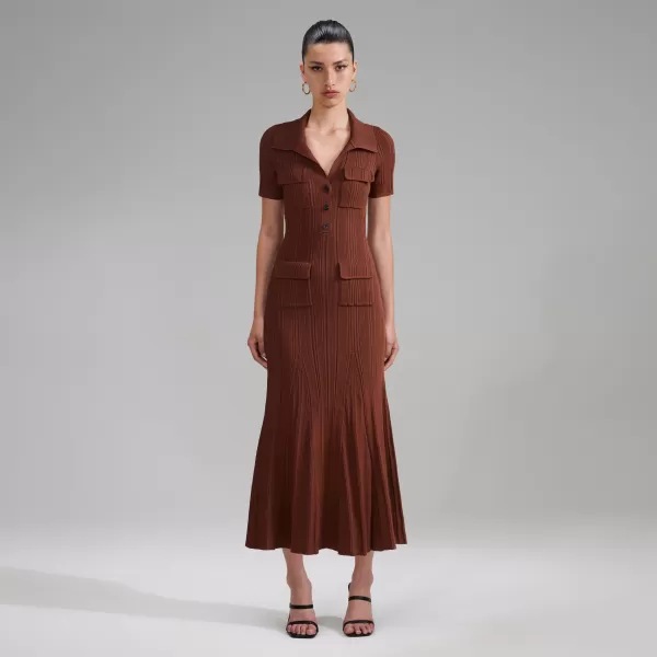 Dresses*Self-Portrait Brown Viscose Knit Midi Dress