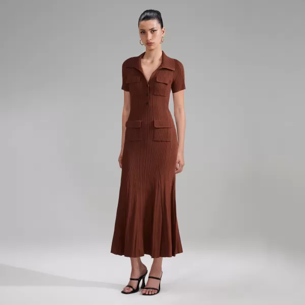 Dresses*Self-Portrait Brown Viscose Knit Midi Dress