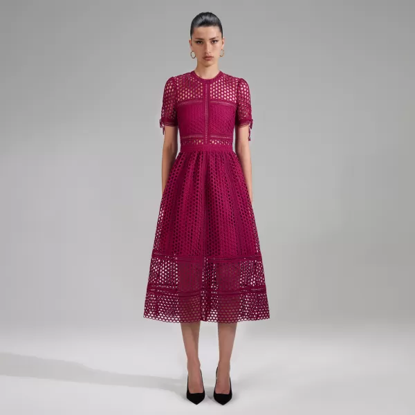 Dresses*Self-Portrait Burgundy Lace Midi Dress