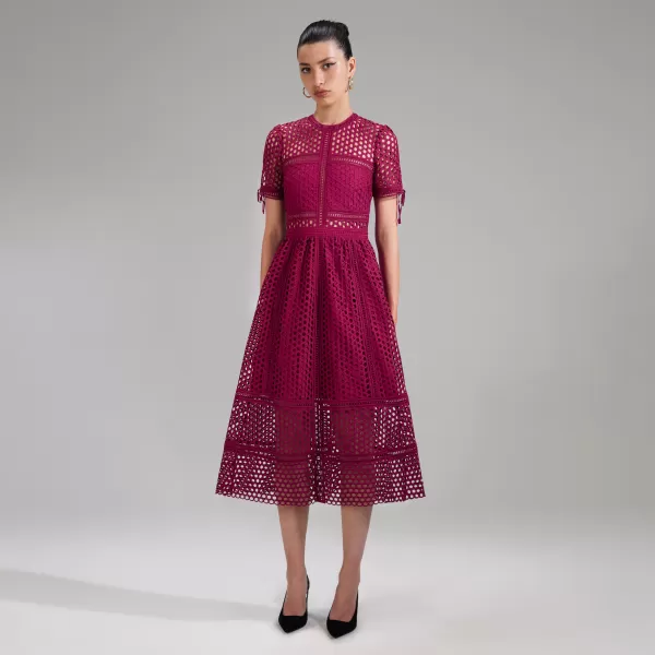 Dresses*Self-Portrait Burgundy Lace Midi Dress