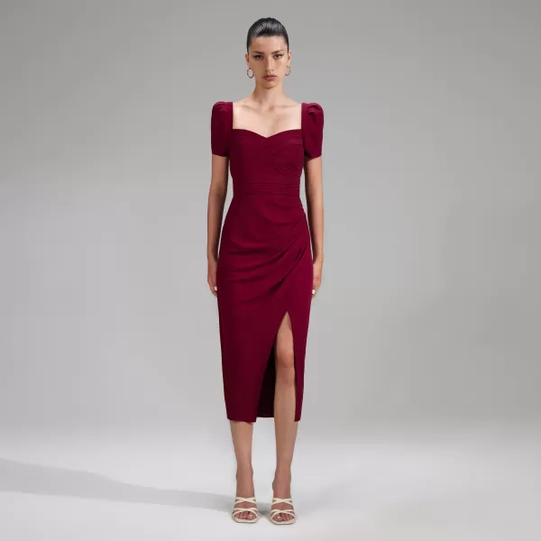 Dresses*Self-Portrait Burgundy Stretch Crepe Midi Dress