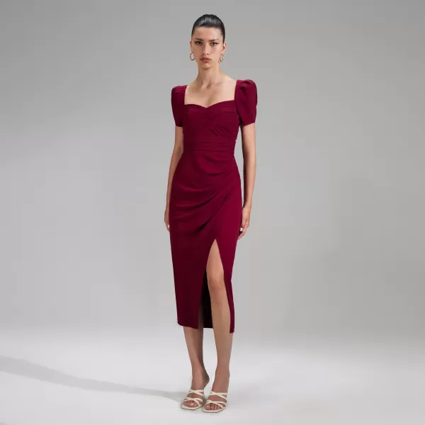 Dresses*Self-Portrait Burgundy Stretch Crepe Midi Dress