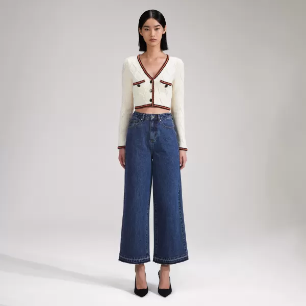 Knitwear*Self-Portrait Cream Cable Knit Cropped Cardigan