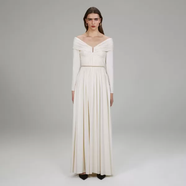 Dresses*Self-Portrait Cream Stretch Crepe Maxi Dress