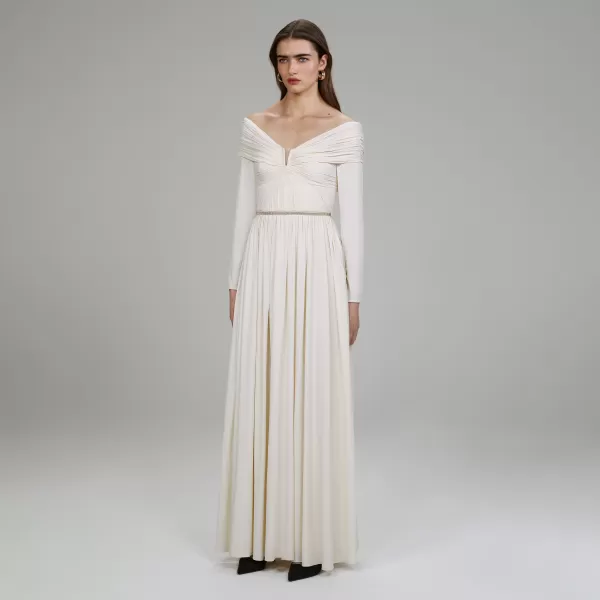 Dresses*Self-Portrait Cream Stretch Crepe Maxi Dress