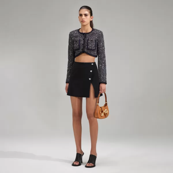 Outerwear*Self-Portrait Crop Boucle Jacket With Braid Detail