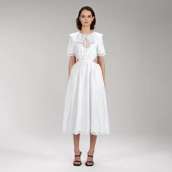 Dresses*Self-Portrait Daisy Cotton Broderie Anglaise Cut Out Midi Dress