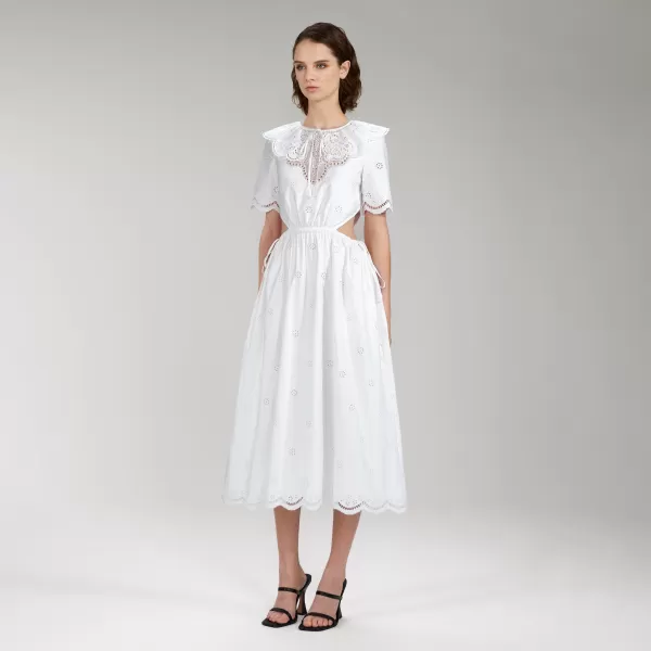 Dresses*Self-Portrait Daisy Cotton Broderie Anglaise Cut Out Midi Dress