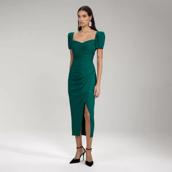 Dresses*Self-Portrait Dark Green Iris Midi Dress Dark Green Iris Midi Dress-Green