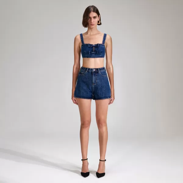 Tops*Self-Portrait Denim Crop Top With Bows