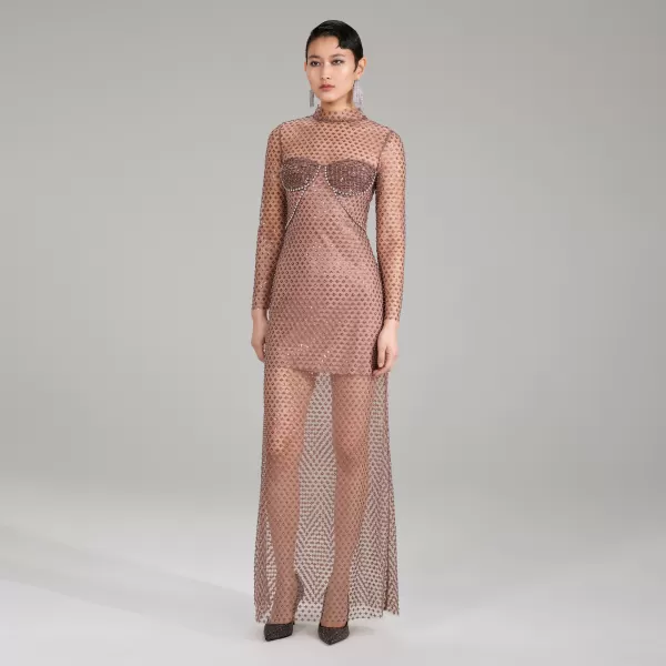 Dresses*Self-Portrait Dot Sequin Mesh Maxi Dress