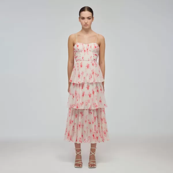 Dresses*Self-Portrait Floral Print Chiffon Tiered Midi Dress