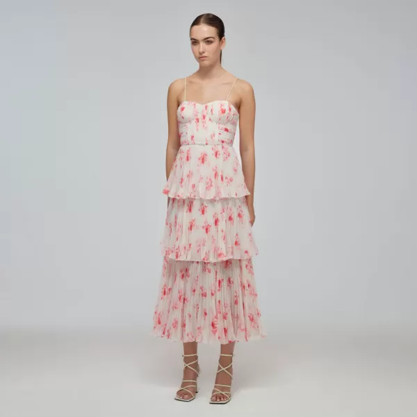 Dresses*Self-Portrait Floral Print Chiffon Tiered Midi Dress