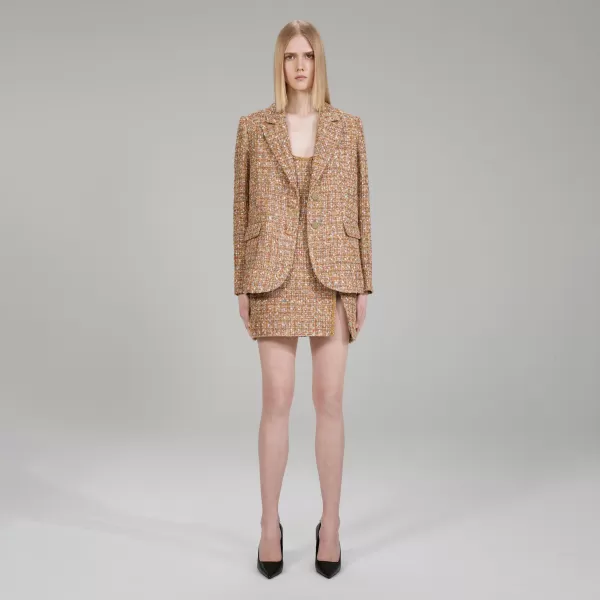 Outerwear*Self-Portrait Gold Tinsel Boucle Blazer