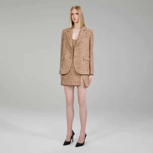 Outerwear*Self-Portrait Gold Tinsel Boucle Blazer