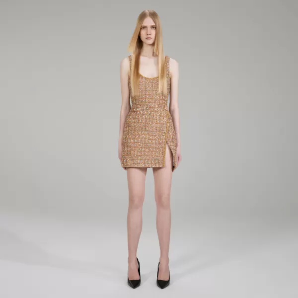 Dresses*Self-Portrait Gold Tinsel Boucle Mini Dress