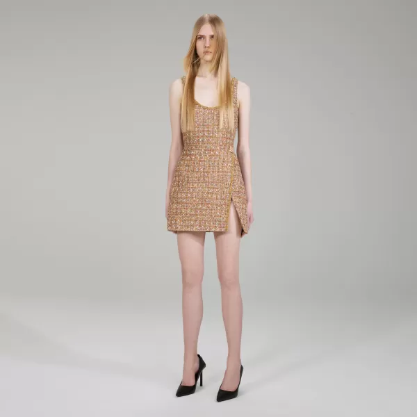 Dresses*Self-Portrait Gold Tinsel Boucle Mini Dress