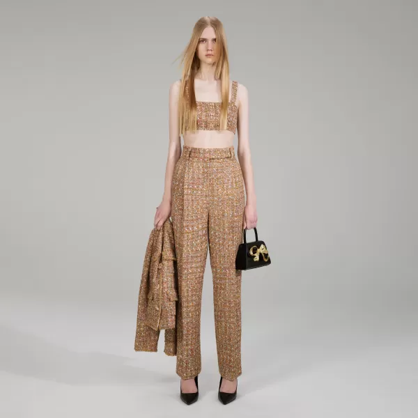 Bottoms*Self-Portrait Gold Tinsel Boucle Trousers