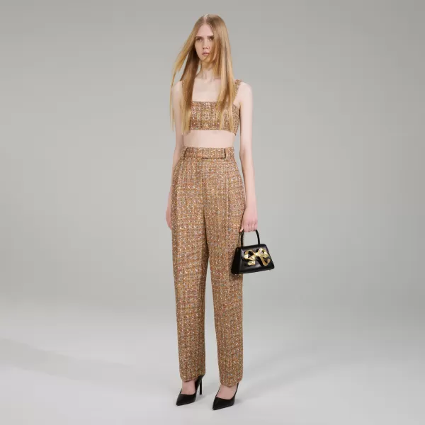 Bottoms*Self-Portrait Gold Tinsel Boucle Trousers