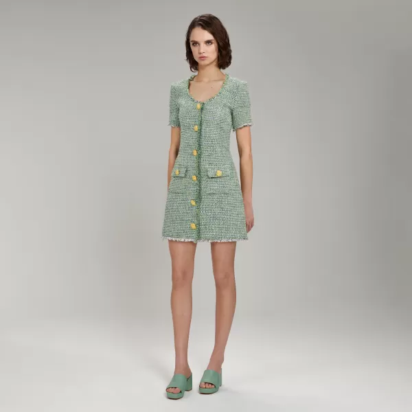 Dresses*Self-Portrait Green Boucle Mini Dress