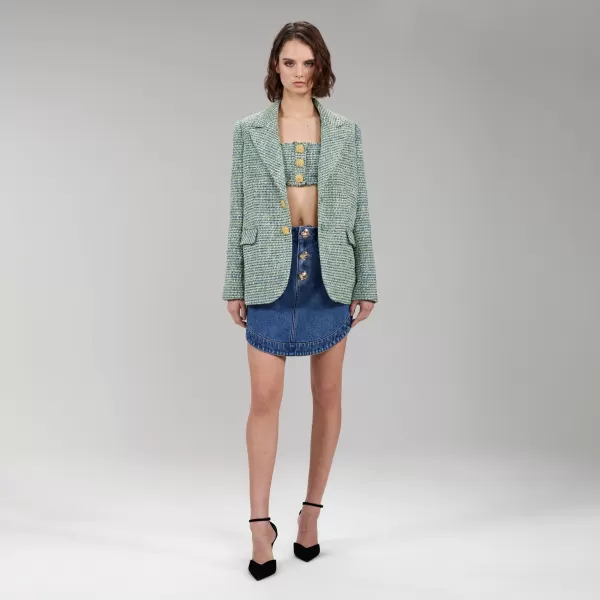 Outerwear*Self-Portrait Green Boucle Oversized Blazer