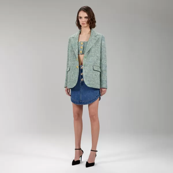 Outerwear*Self-Portrait Green Boucle Oversized Blazer