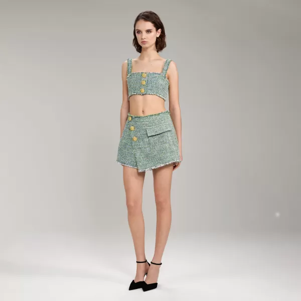 Bottoms*Self-Portrait Green Boucle Skort