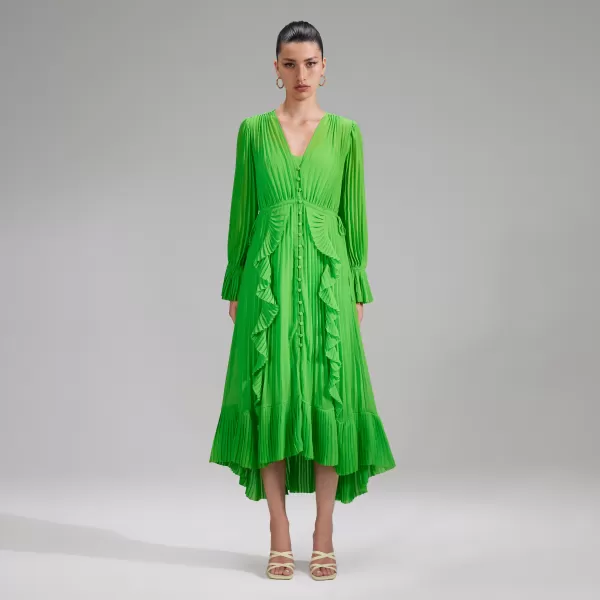 Dresses*Self-Portrait Green Chiffon Ruffle Midi Dress